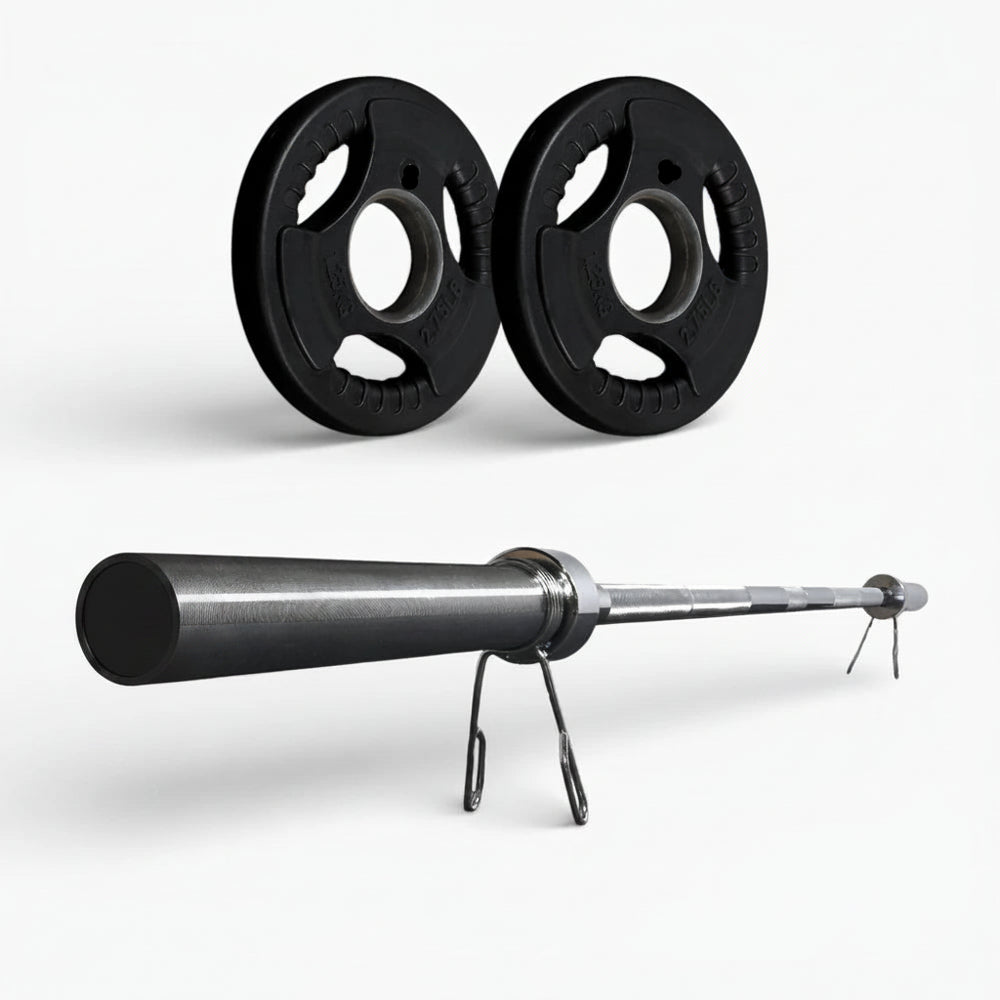 Barbell with weight plates on a white background