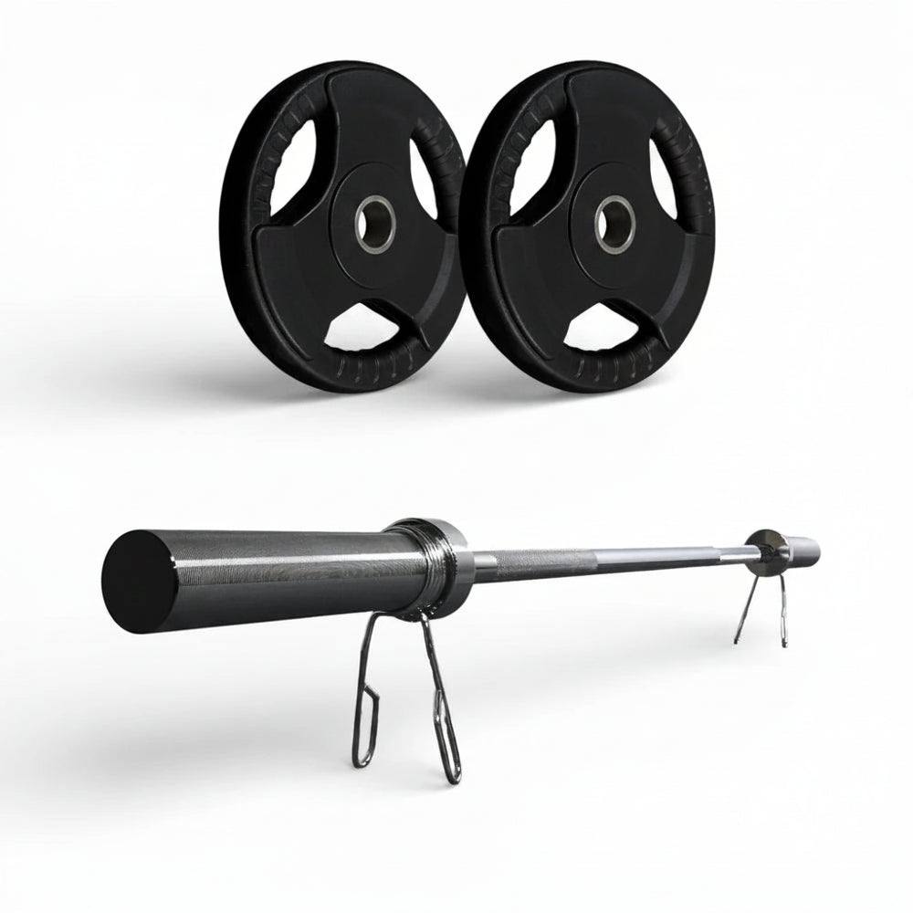 Barbell with weight plates on a white background