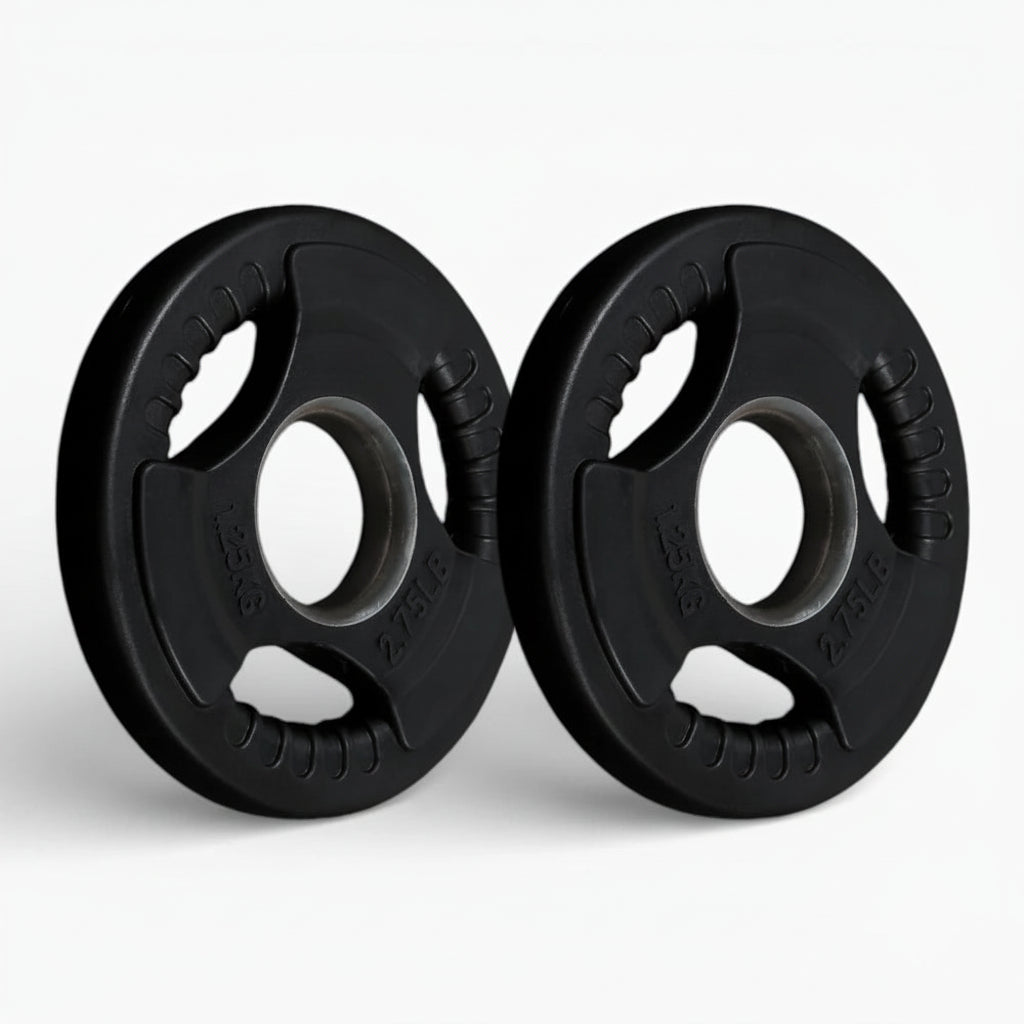 Two black weight plates on a white background - Cheap Weight Plates | Gym Superstore