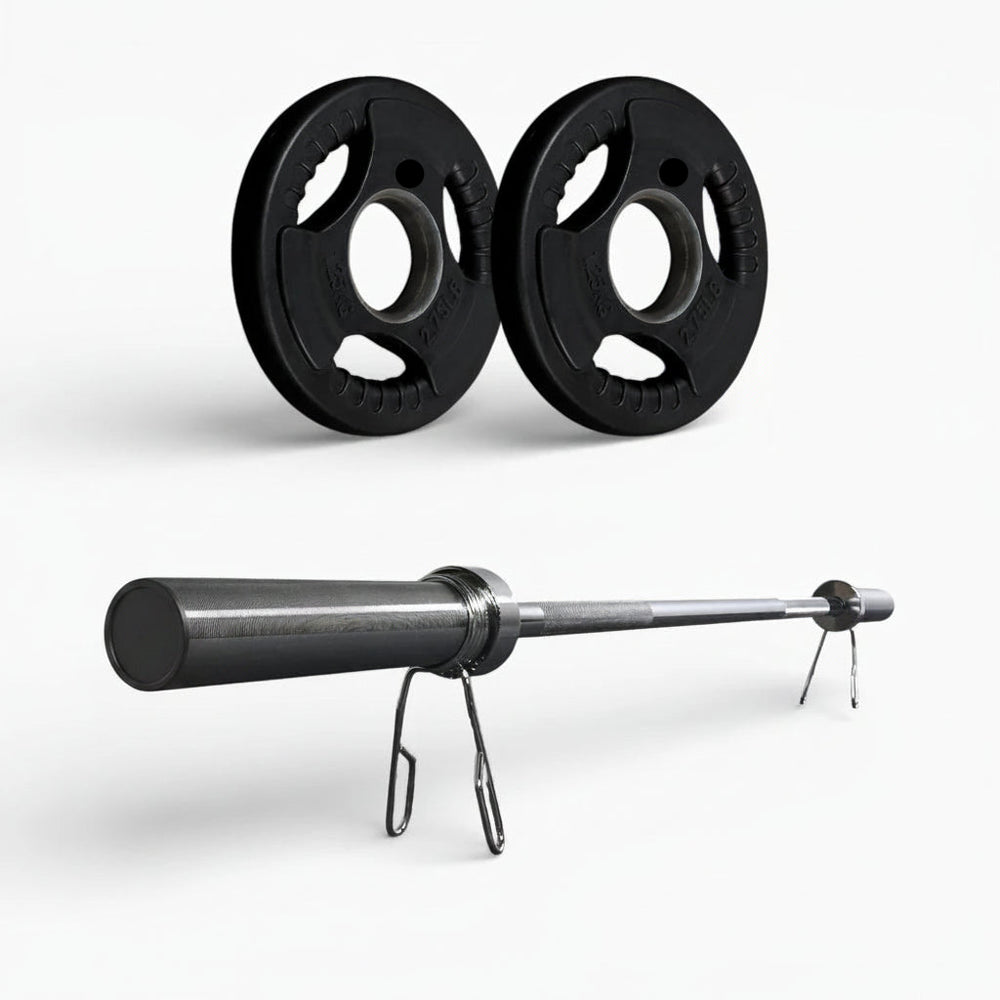 Barbell with weight plates on a white background