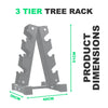 3-tier tree rack with dimensions on a white background