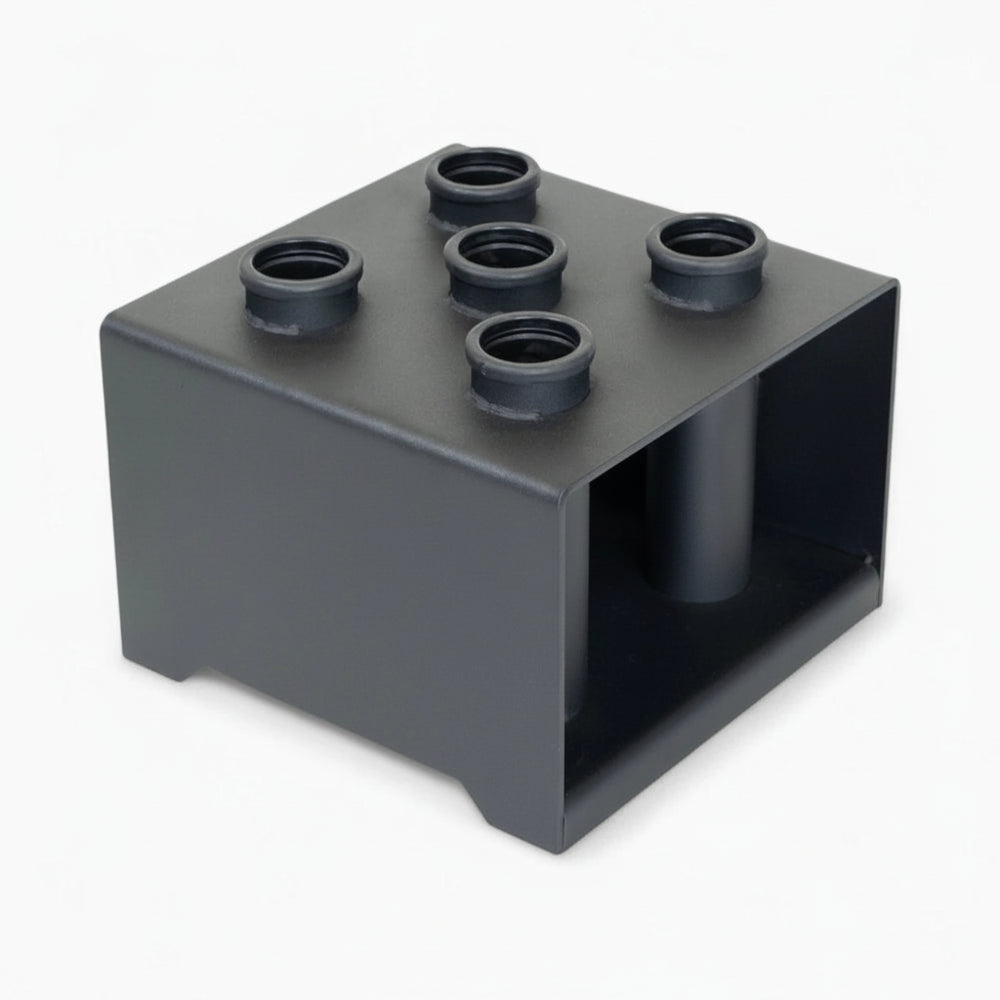 Black weight bar holder with on a white background