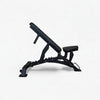 Black adjustable weight bench on a white background