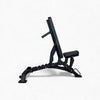 Black weight bench on a white background