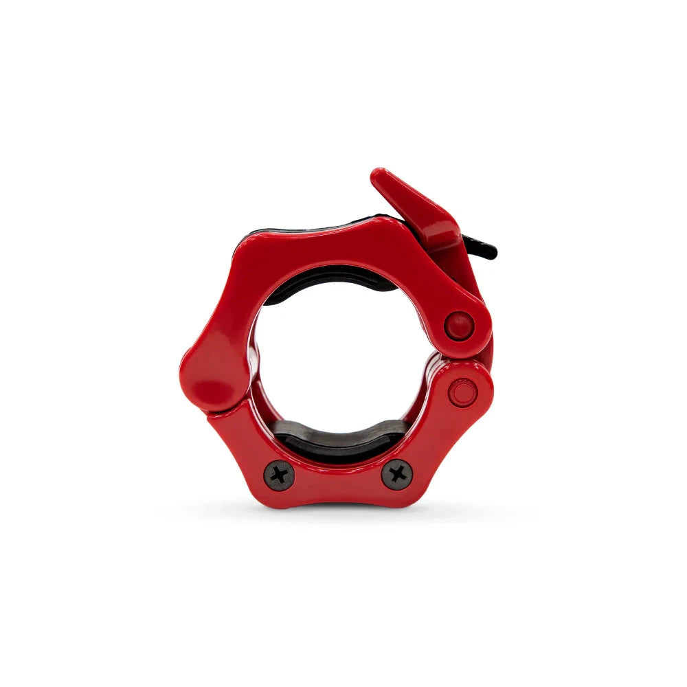 Red barbell clamp on a white background