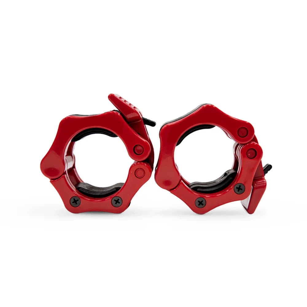 Pair of red clamps on a white background