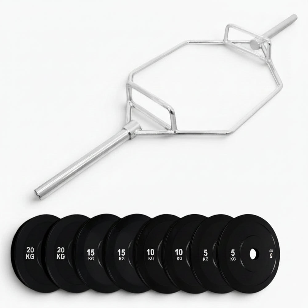 Barbell with weight plates on a white background