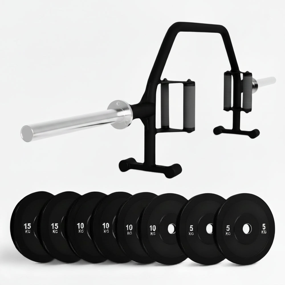 Gym barbell with weights on a white background