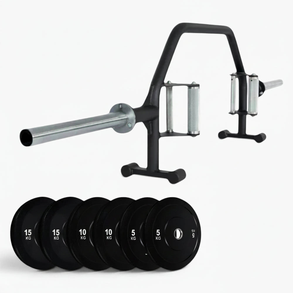 Gym open grip barbell with weights on a white background