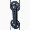 Black pulley system on a white background