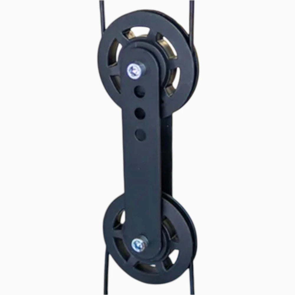 Black pulley system on a white background