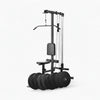 Gym machine with weight plates on a white background