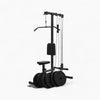 Gym machine with weight plates on a white background
