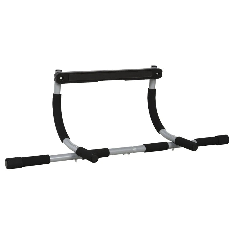 Black and silver pull-up bar on a white background