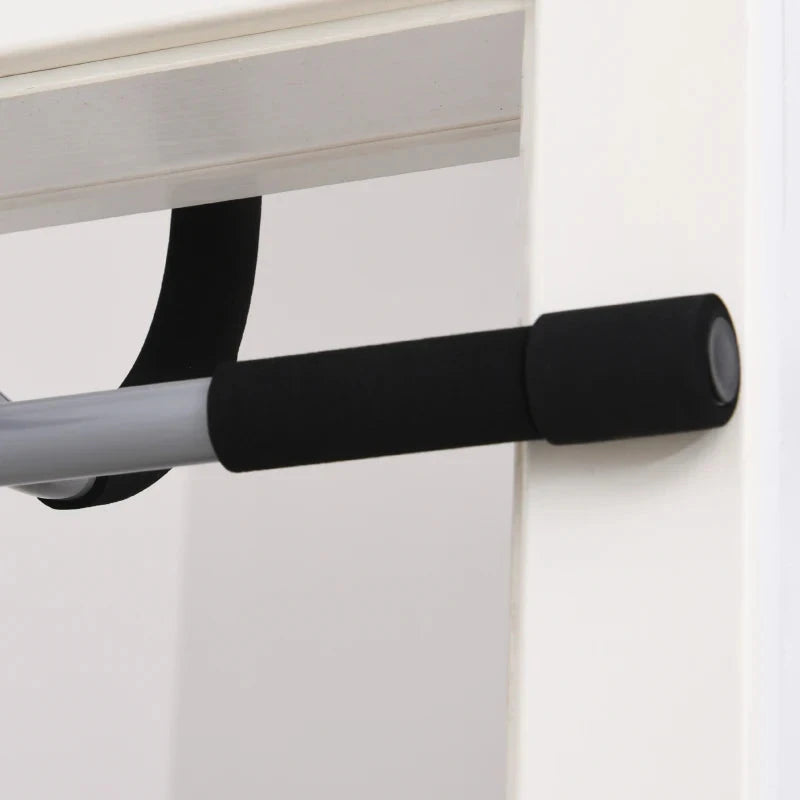 Black door pull handle on a white door