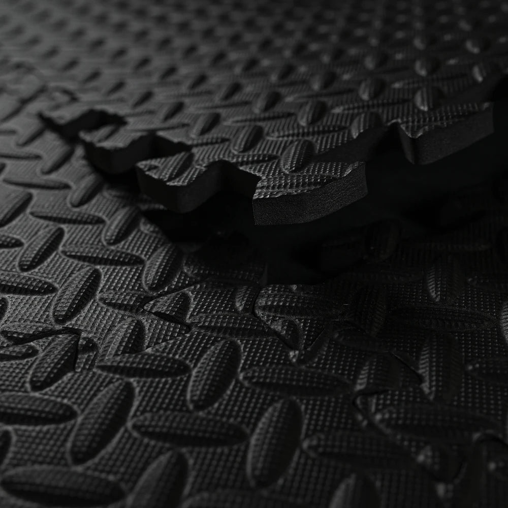 Close-up of a textured black mat with a focus on pattern and texture.