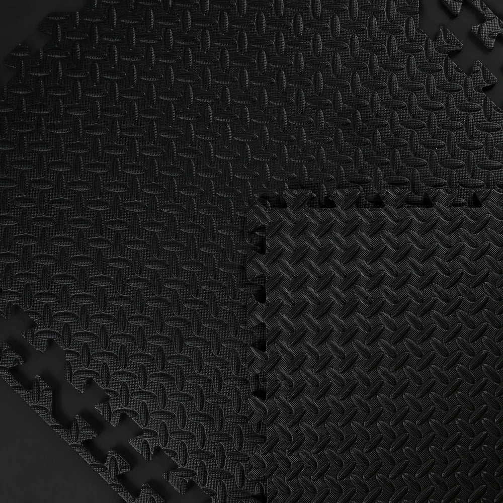 Close-up of a textured black mat with a geometric pattern