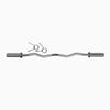 Metallic barbell on a white background with weight clips