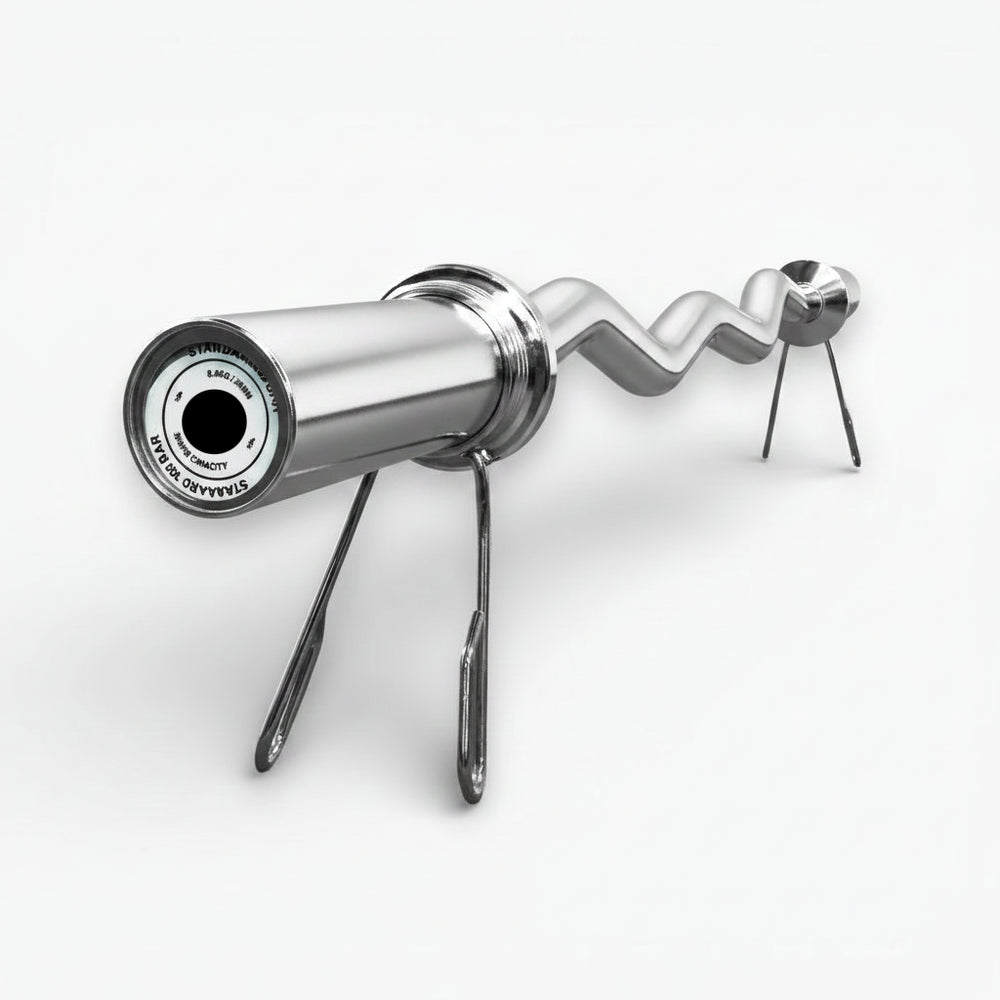 Metallic weight lifting barbell on a white background