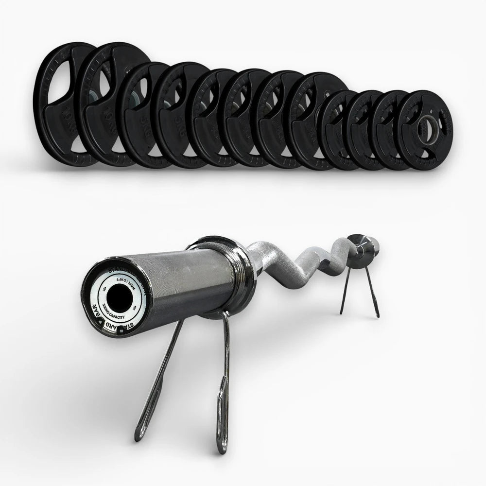 Barbell with weight plates on a white background