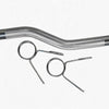 Metallic grip bar with two metal hooks on a white background