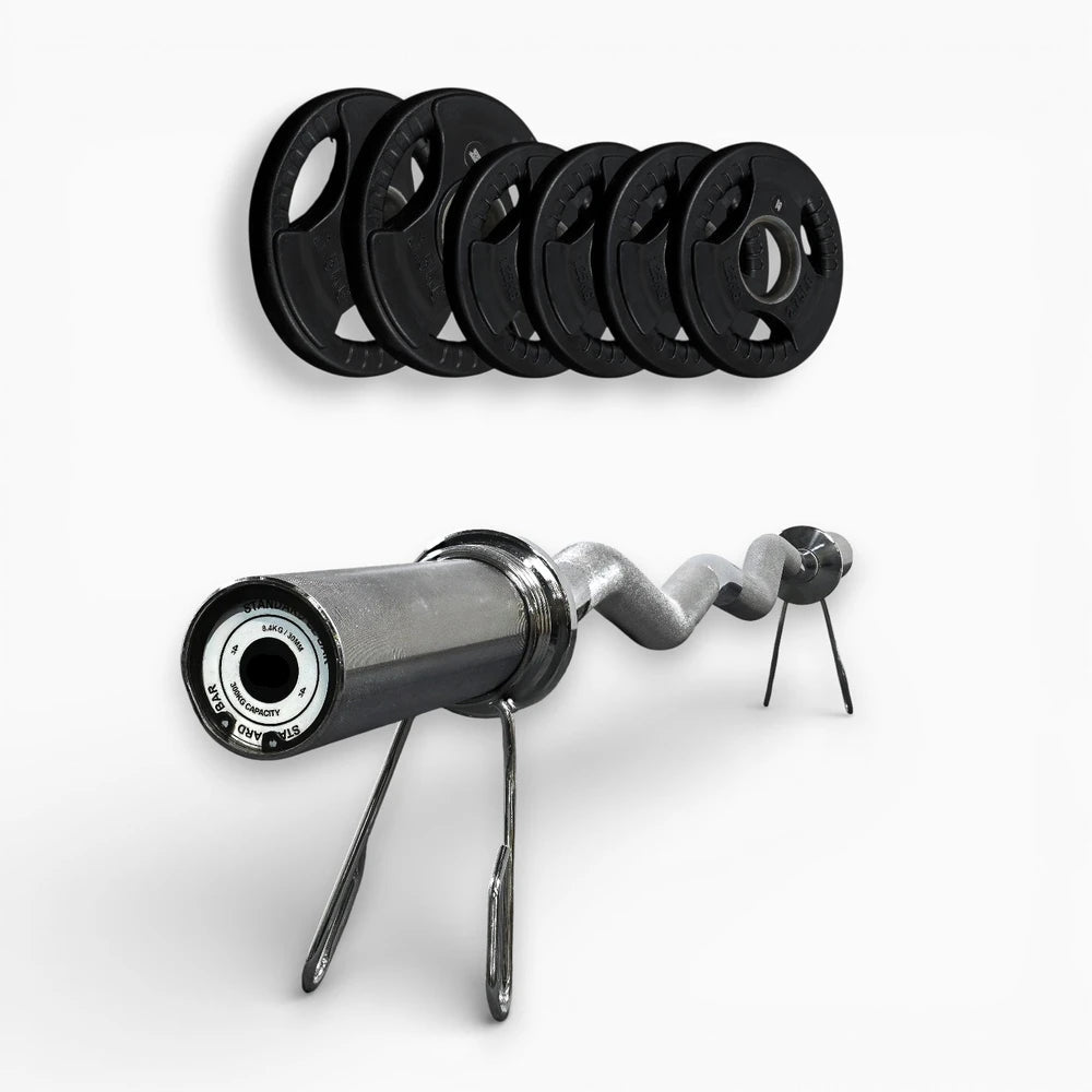 Barbell with weight plates on a white background