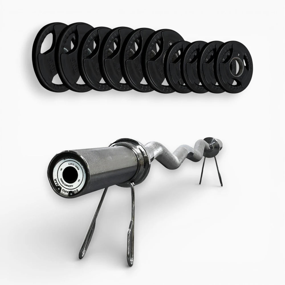 Barbell with weight plates on a white background
