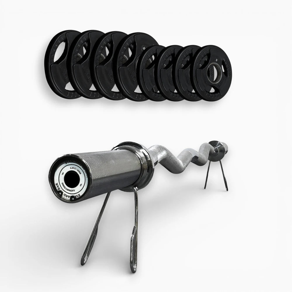 Barbell with weight plates on a white background