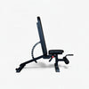 Black adjustable weight bench on a white background