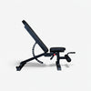 Black adjustable weight bench on a white background