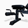 Black gym bench with adjustable angles on a white background