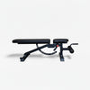 Black adjustable weight bench on a white background