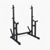 Black metal squat rack on a white background