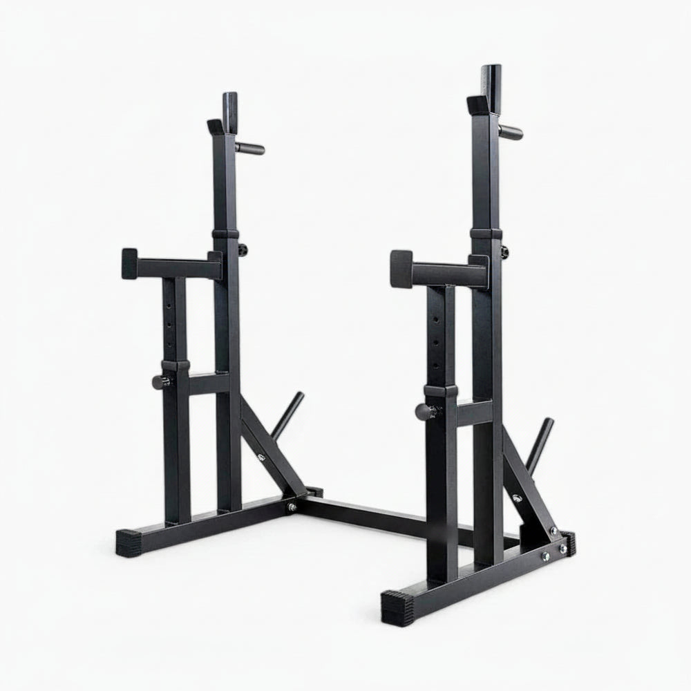 Black weight lifting rack on a white background