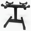Black weight plate stand on a white background