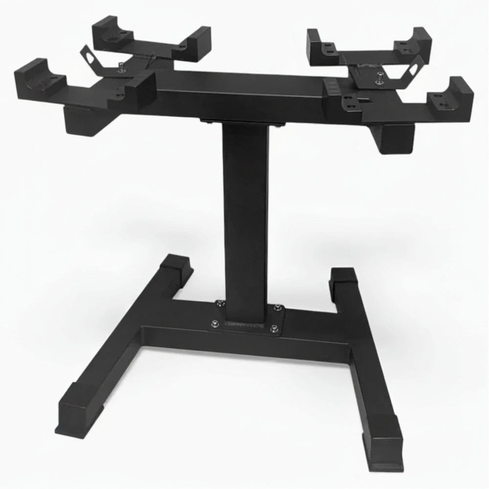 Black weight plate stand on a white background