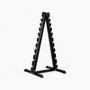 Black metal weight rack on a white background