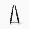 Set of black dumbbells on a white background