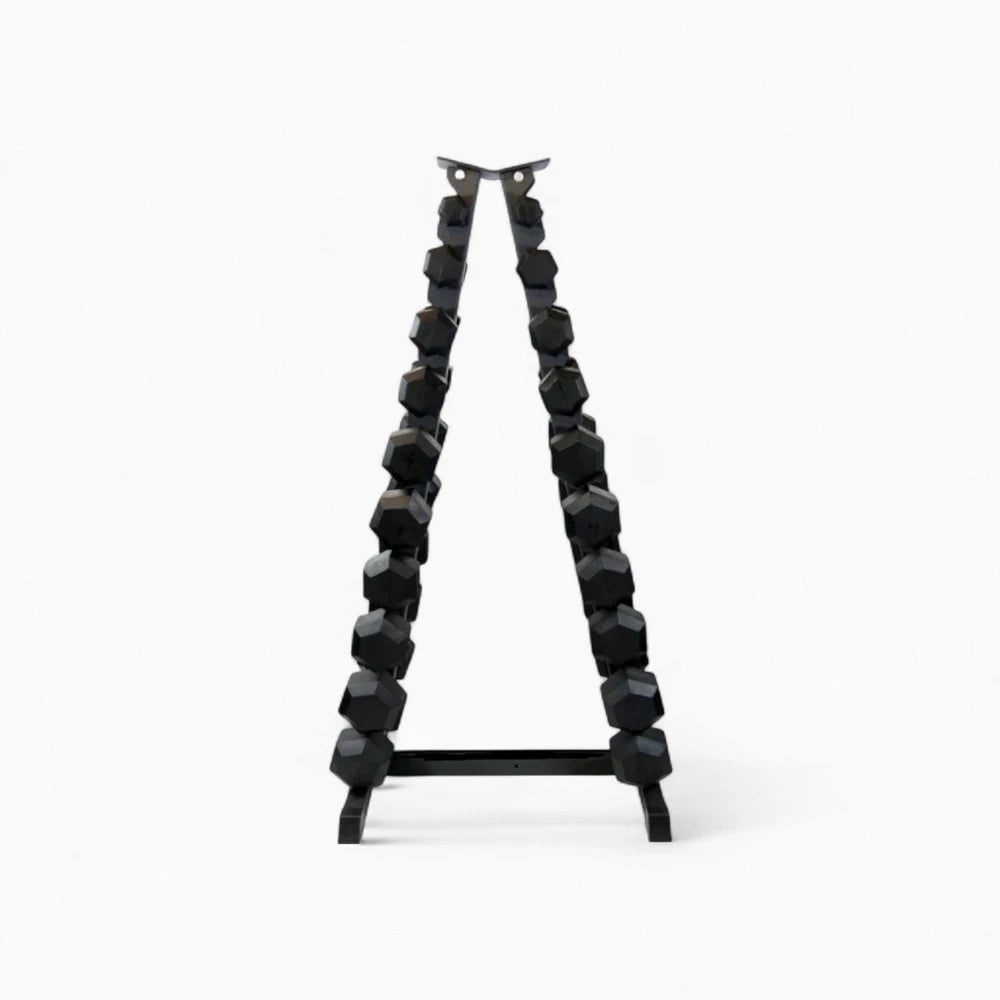 Set of black dumbbells on a white background