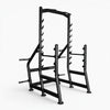 Black metal fitness rack on a white background