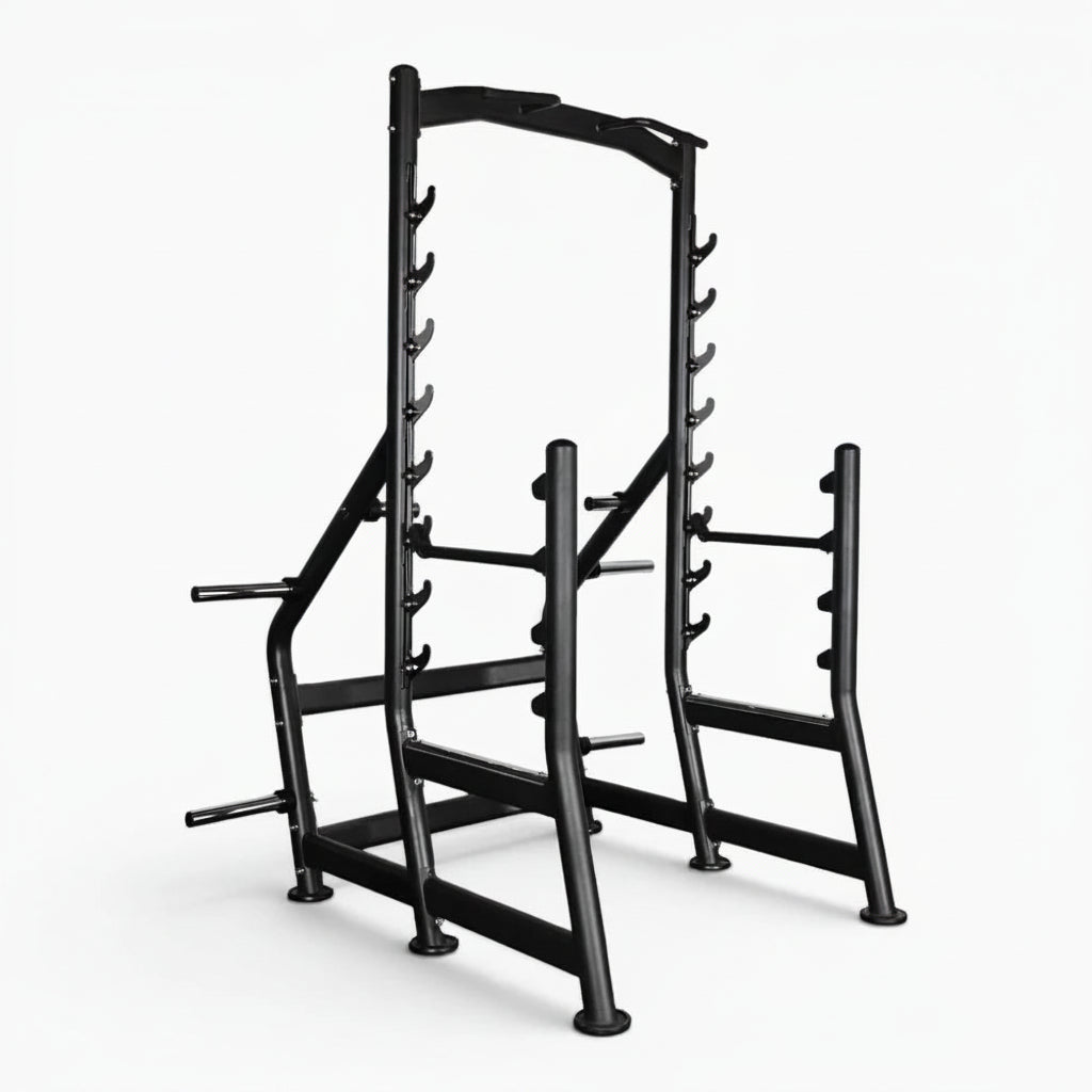 Black metal fitness rack on a white background Main image