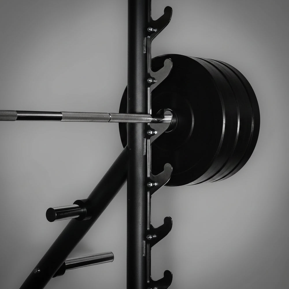 Barbell with weight plates on a gray background