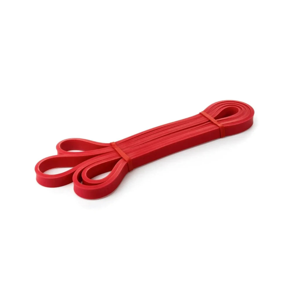 Red resistance band on a white background