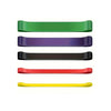 Set of colorful resistance bands on a white background