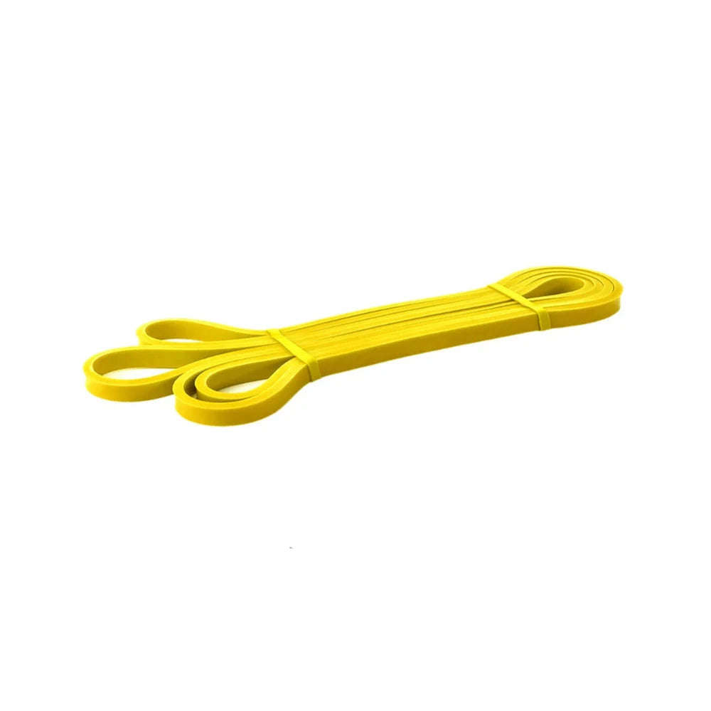 Yellow resistance band on a white background