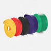 Set of colorful resistance bands on a white background