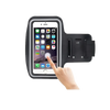 Black arm band with a smartphone displaying app icons on a white background