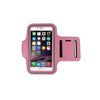 Pink armband with smartphone displaying app icons on a white background