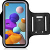 Phone with colorful sphere design in a black armband on a white background