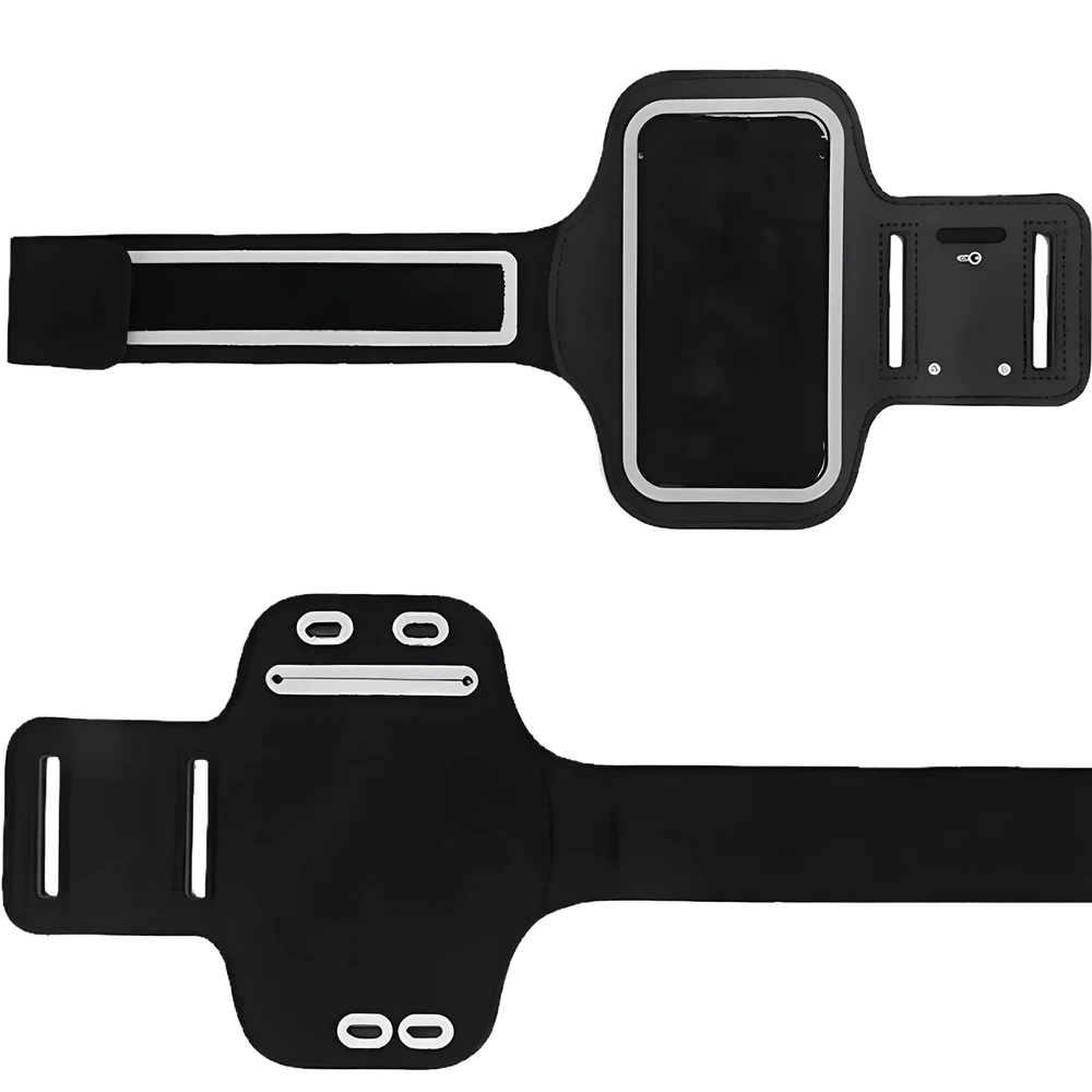 Black armband with phone pocket on a white background